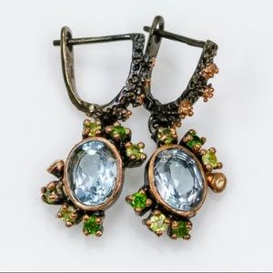 🦋NATURAL BLUE TOPAZ, PERIDOT➕CHROME DIOPSIDE 925SS EARRINGS🦋